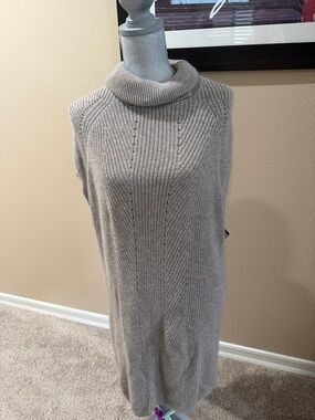 Vince Wool & Cashmere Ribbed Cowl Neck Tunic Sweater Dress - Heather Almond